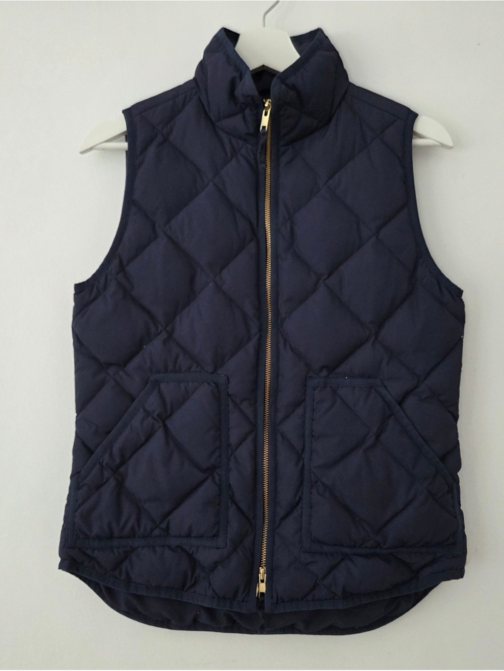 J. Crew Navy Quilted Sleeveless Puffer Vest with Gold Zipper XS